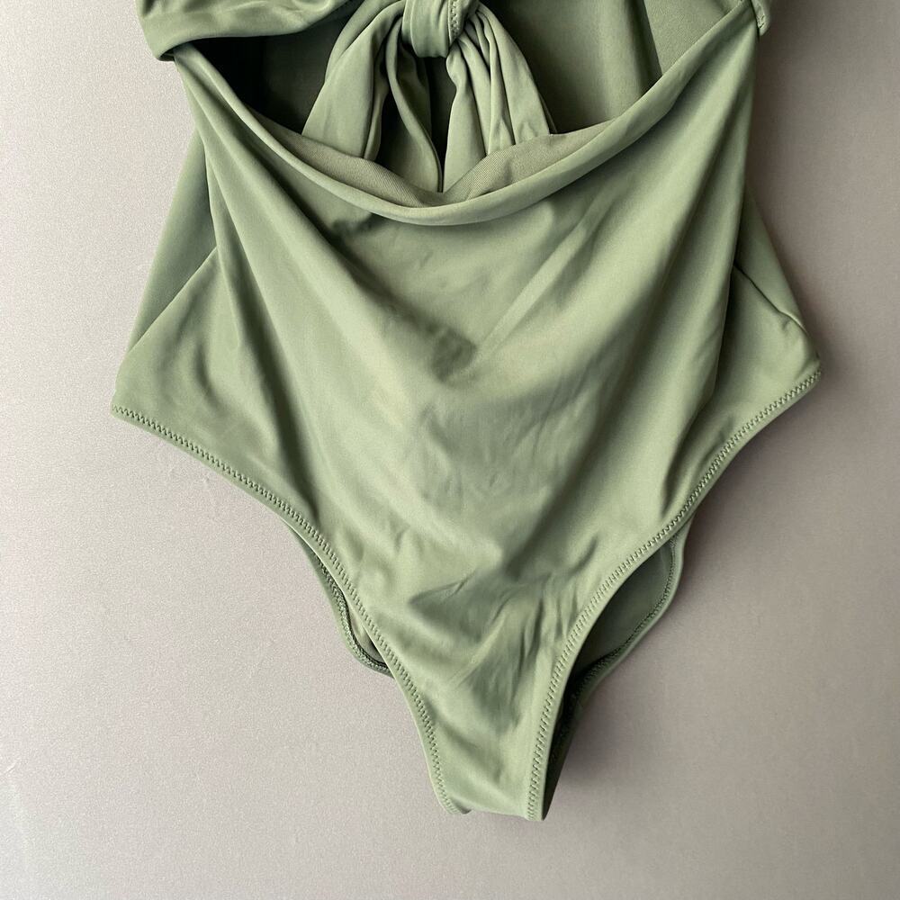 AERIE sz M Olive green midriff cut out‎ front tie swimsuit - Picture 3 of 11